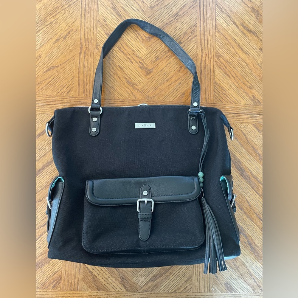 Lily Jade Meggan Convertible Backpack in Black Canvas & Leather